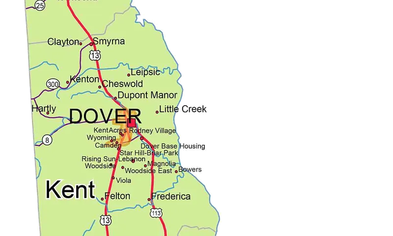 Illustrated map highlighting Lewes, Delaware neighborhoods and waterways